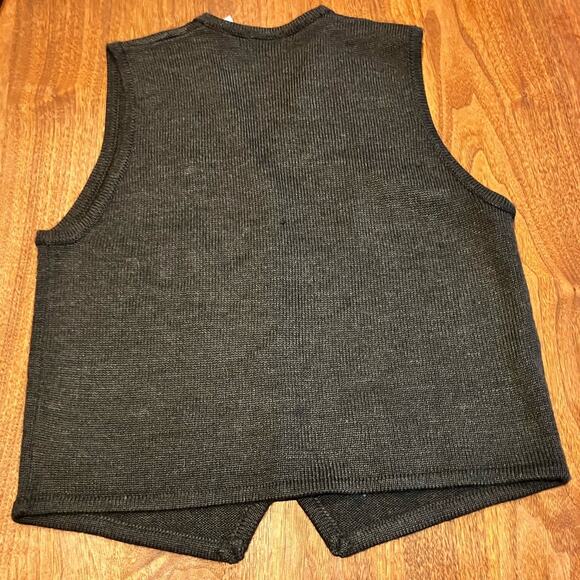 VTG LUCIA Embroidered Gray Vest, Floral Blue Purple, Button, V-neck, Wool Blend - Picture 2 of 8